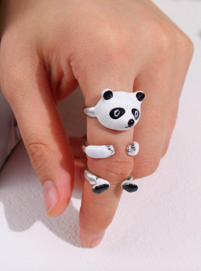 3pcs/Set Funny Cute Panda Shaped Open Ring Adjustable Women's Jewelry