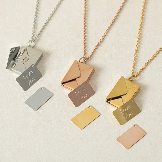 Stainless steel Envelope Necklace with Message Engraving Love You