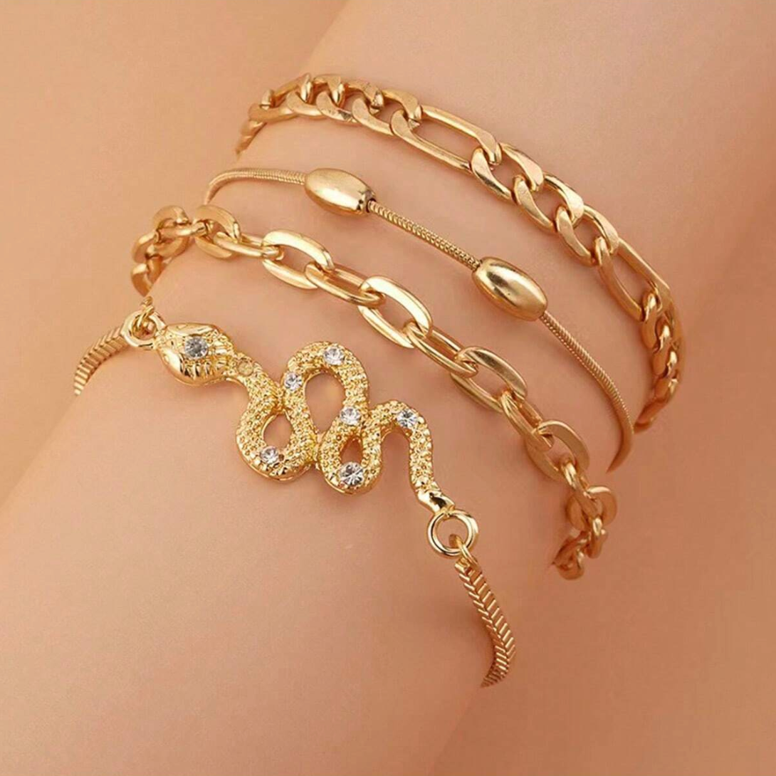 4pcs Chic Rhinestone Bracelets Trendy Chain