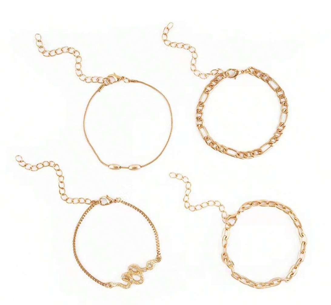 4pcs Chic Rhinestone Bracelets Trendy Chain