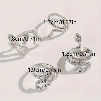 4pcs Vintage Stacking Rings Retro Snake Design Suitable For Women