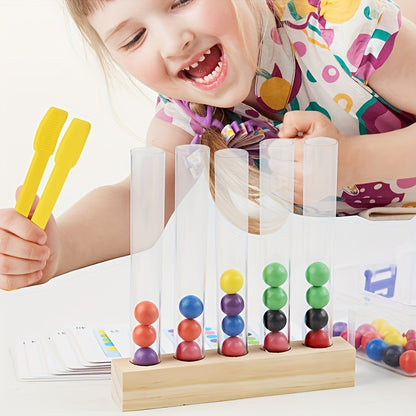 Clip Beads Test Tube Toy, Rainbow Beads Game Color Sorting Toys Counting Matching Game Bead Counting