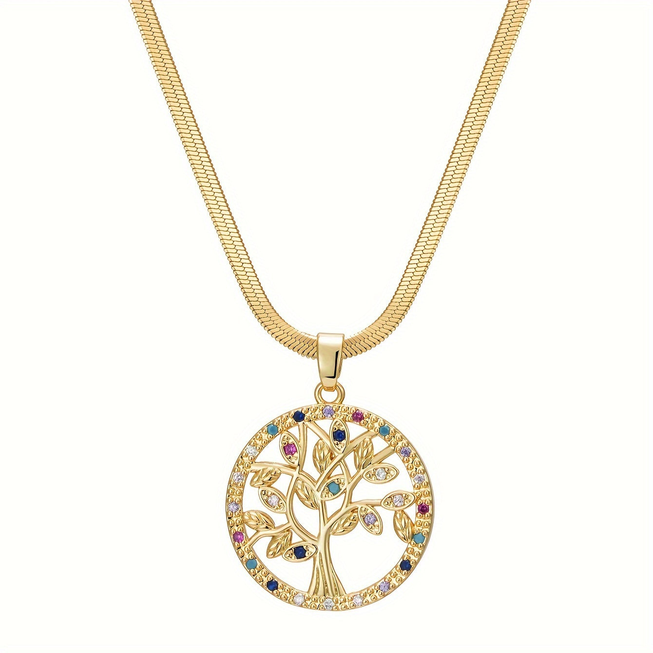 1pc Luxury Stainless Steel Colorful Life Tree Necklace, Temperament Trendy Necklace For Men Women Couple, Street Hip Hop Casual Party Versatile Necklace