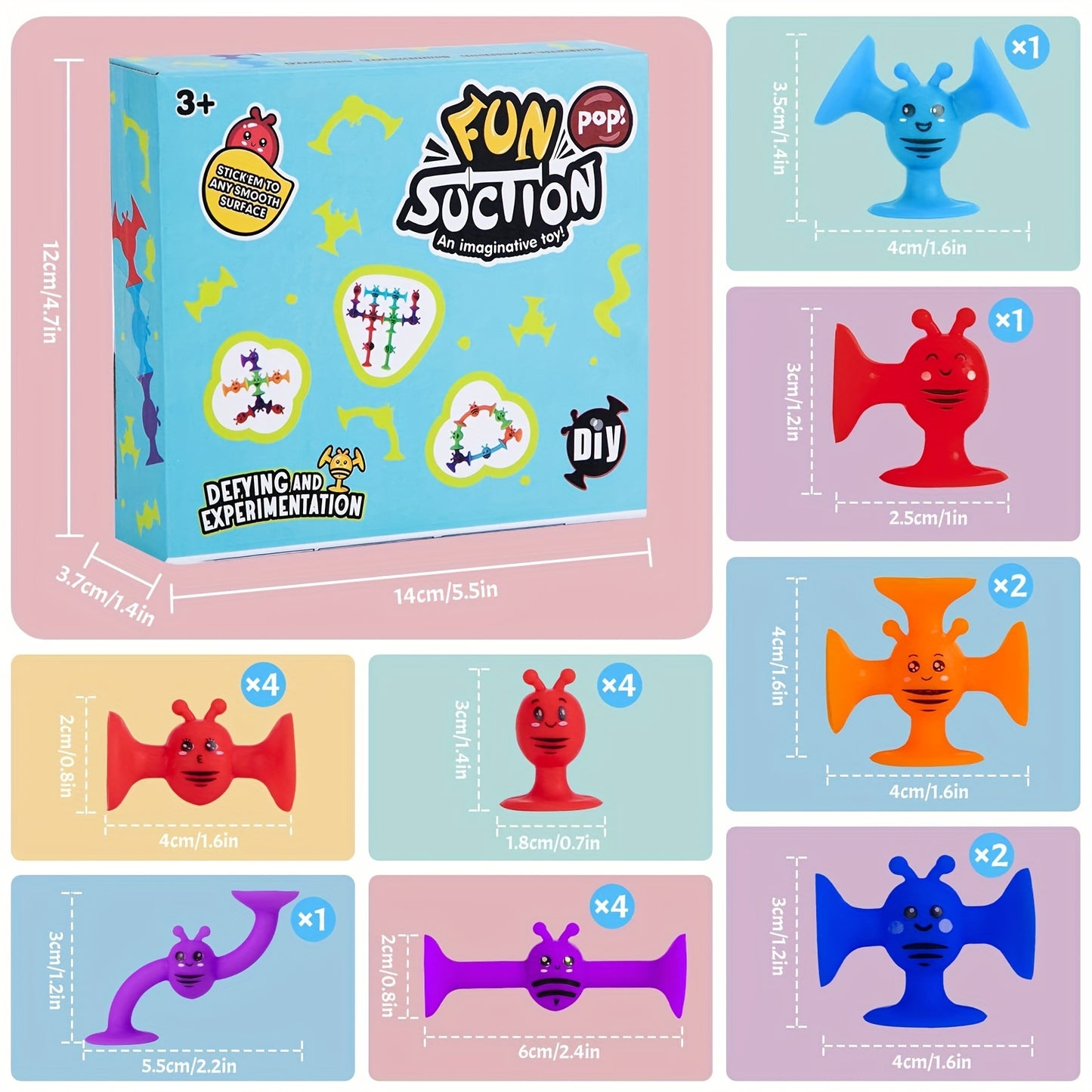 19 Pcs Suction Toys Bath Toy Set, Slicone Sucker Toys For Kids