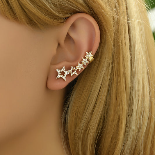 Exquisite Sparkly Artificial Diamond Decor Stars Design Stud Earrings
