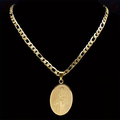 1pc Classic Virgin Mary Pendant Necklace, Stainless Steel Golden Plated Catholic Mother Mary Necklaces
