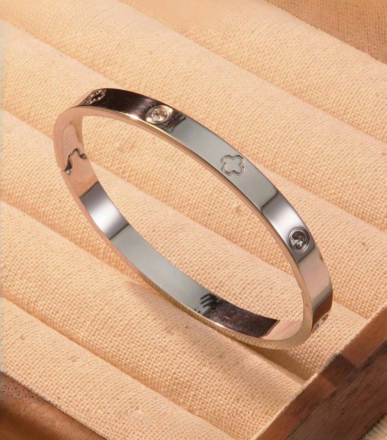 Classic Infinity Link Bangle Bracelet with Cross Rhinestone Accents