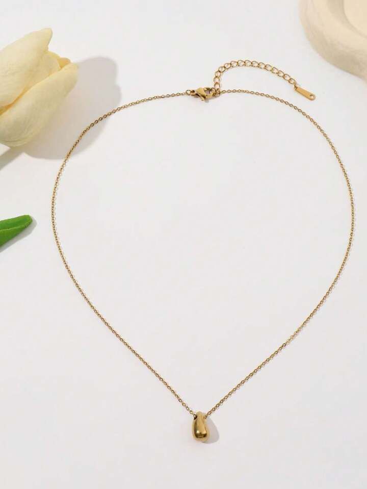 Niche Design Double Layer Water Drop Beaded Stainless Steel Necklace
