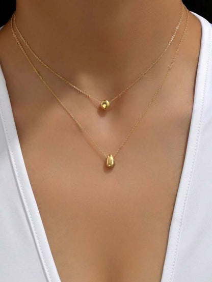 Niche Design Double Layer Water Drop Beaded Stainless Steel Necklace