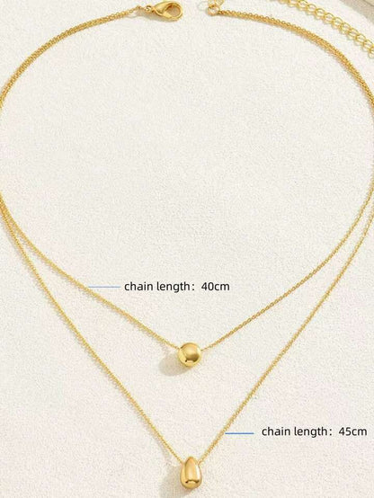 Niche Design Double Layer Water Drop Beaded Stainless Steel Necklace