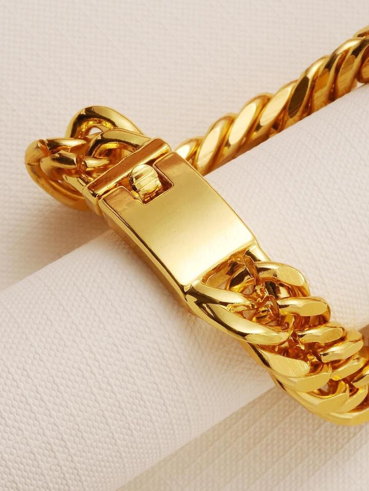 1pc Fashion 18K Gold-Plated Flat Minimalist Chain Bracelet