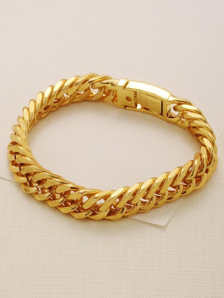 1pc Fashion 18K Gold-Plated Flat Minimalist Chain Bracelet