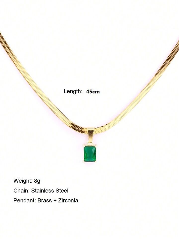 1PC Stainless Steel Golden Minimalist Square Cubic Zirconia Pendant