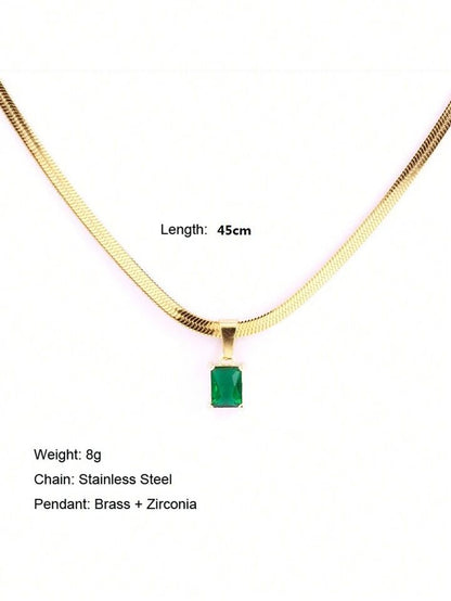 1PC Stainless Steel Golden Minimalist Square Cubic Zirconia Pendant