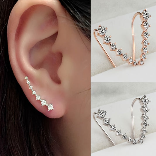 Golden Exquisite 7pcs Rhinestone Decor Crawler Earrings Long Alloy Synthetic Gems Earring Jewelry Gifts For Women