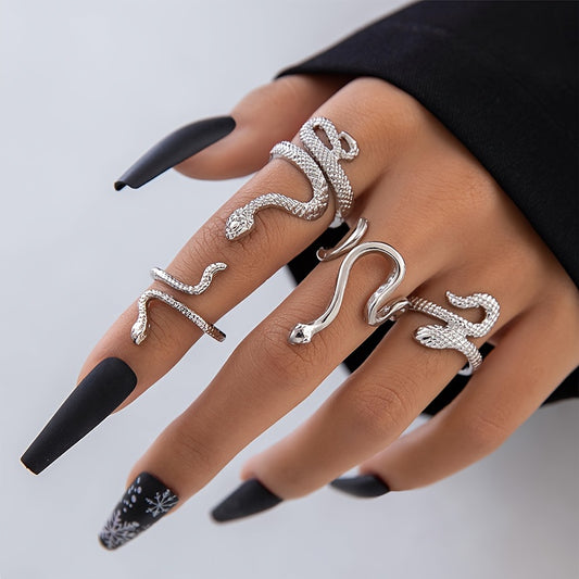 4pcs Vintage Stacking Rings Retro Snake Design Suitable For Women