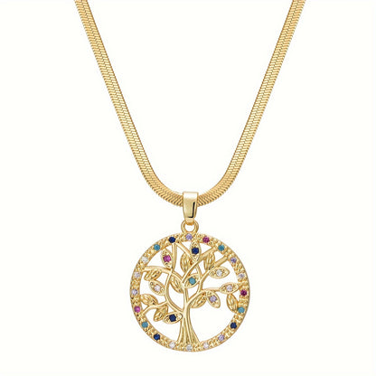 1pc Luxury Stainless Steel Colorful Life Tree Necklace, Temperament Trendy Necklace For Men Women Couple, Street Hip Hop Casual Party Versatile Necklace