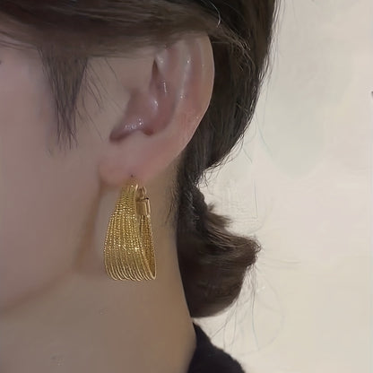Golden Chunky Hoop Earrings, Zinc Alloy Plated Jewelry, Cool Party Jewelry