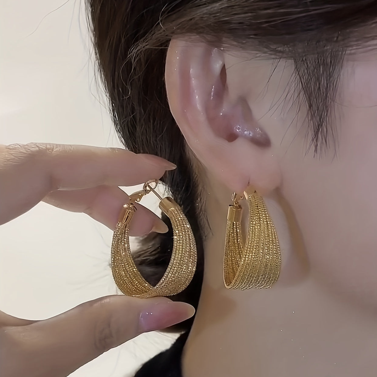 Golden Chunky Hoop Earrings, Zinc Alloy Plated Jewelry, Cool Party Jewelry