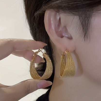 Golden Chunky Hoop Earrings, Zinc Alloy Plated Jewelry, Cool Party Jewelry