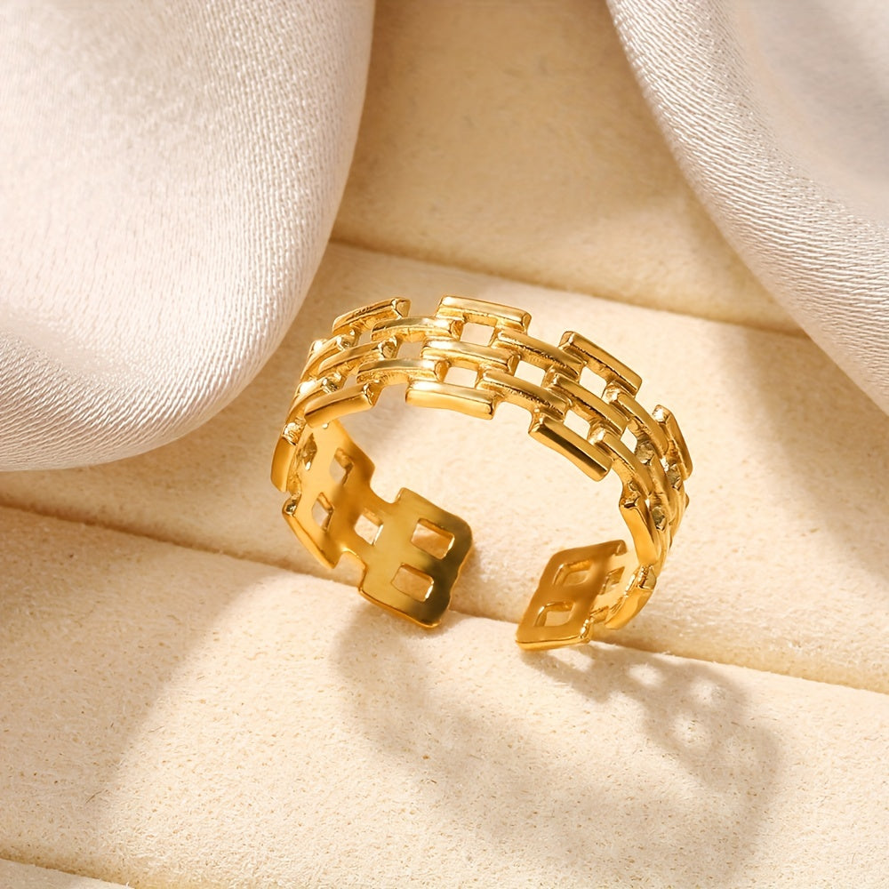 Hip Hop Style Cuff Ring Made Of Stainless Steel Plated Trendy Chain Design