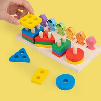 Wooden Sorting and Stacking Toy Puzzle, Educational Montessori Toys for 3 Year Old