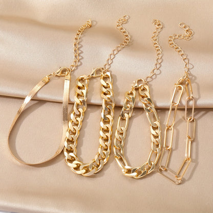4pcs/set Vintage Simple Cuban Chain Bracelet Golden Classic Snake Chain Bracelet Women's Jewelry