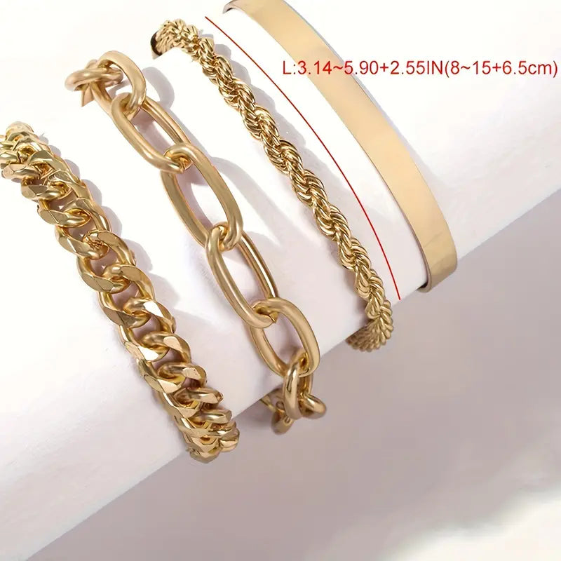 4pcs Chunky Cuban Chain Bracelet Set Punk Style Zinc Alloy Hand Chain Jewelry Set