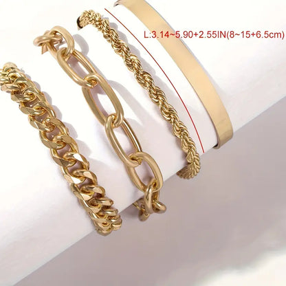 4pcs Chunky Cuban Chain Bracelet Set Punk Style Zinc Alloy Hand Chain Jewelry Set