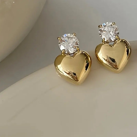 Fashion Cubic Zirconia Heart Shaped Stud Earrings, Elegant Simple