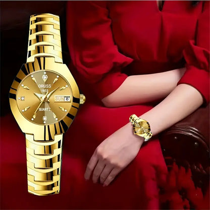 Luxury Rhinestone Quartz Watch for Women - Elegant Round Pointer Analog Wrist Watch