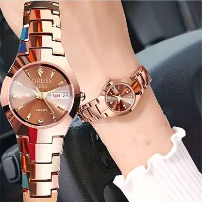 Luxury Rhinestone Quartz Watch for Women - Elegant Round Pointer Analog Wrist Watch