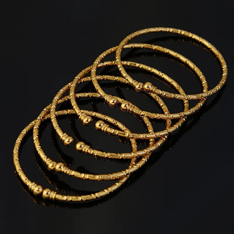 6pcs Luxury 18K Golden Plated Iron Bracelet Set, Classic Middle Eastern Double Headed Beads Design