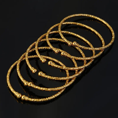 6pcs Luxury 18K Golden Plated Iron Bracelet Set, Classic Middle Eastern Double Headed Beads Design