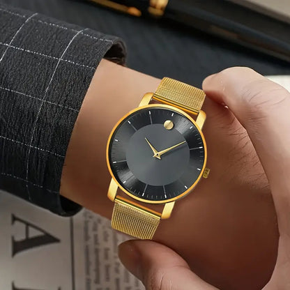 Elegant Golden Tone Women's Quartz Watch, Mesh Strap