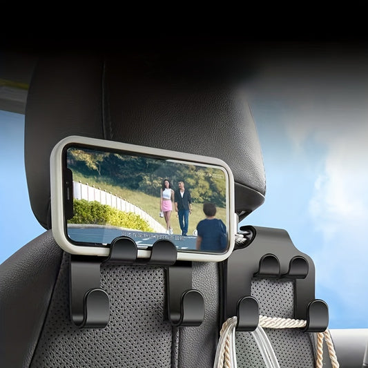 2pcs Storage Racks, Multi-Functional Car Headrest Hooks With Concealed Phone Holder, Durable Plastic Sundries Storage Holder,