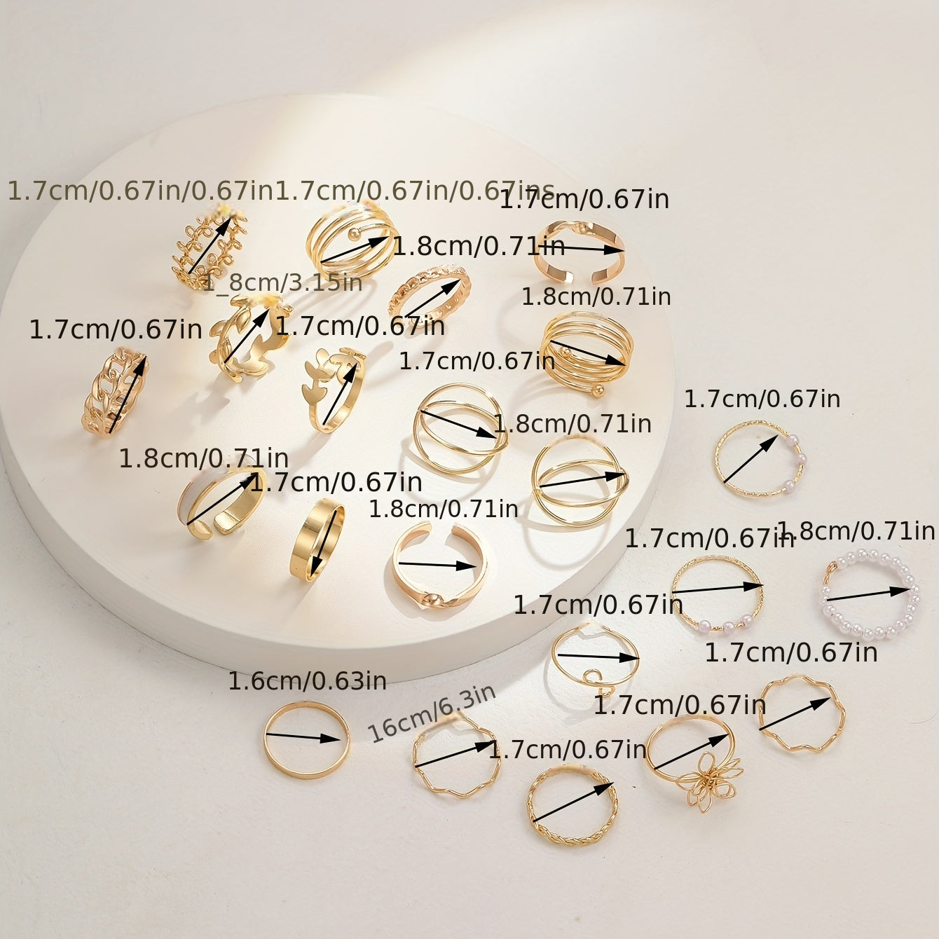 21pcs Boho Simple Golden Ring Set Flower Leaf Chain Faux Pearl Stackable