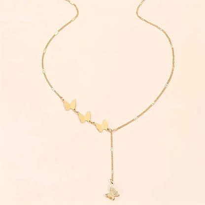 Elegant Butterfly Pendant Necklace, 18K Golden Plated, Simple Style, Korean Fashion, Iron Body