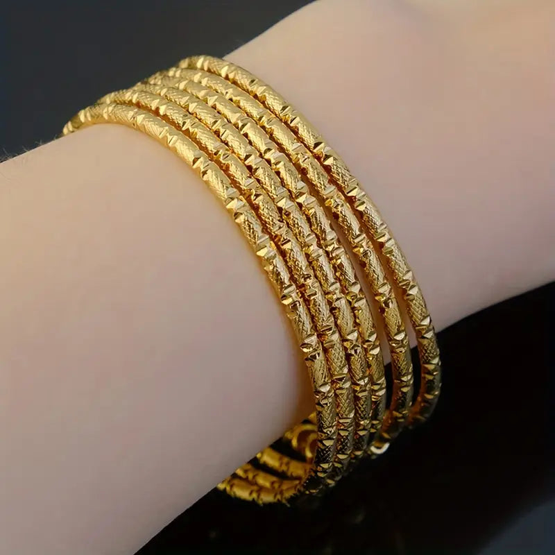 6pcs Luxury 18K Golden Plated Iron Bracelet Set, Classic Middle Eastern Double Headed Beads Design