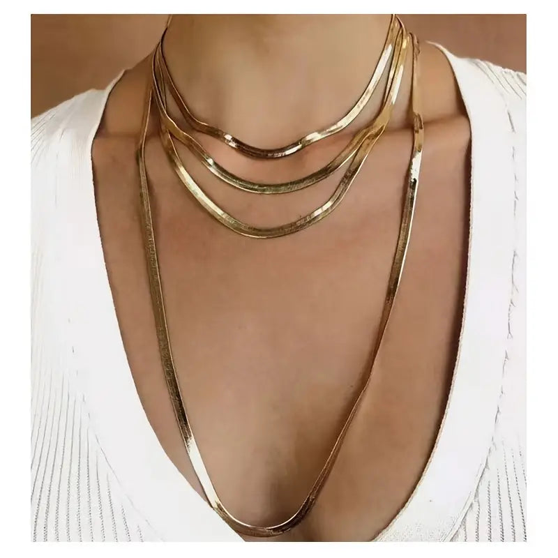 1pc Multilayer Retro Simple Golden Snake Bone Chain Necklace Stacking Neck Chain