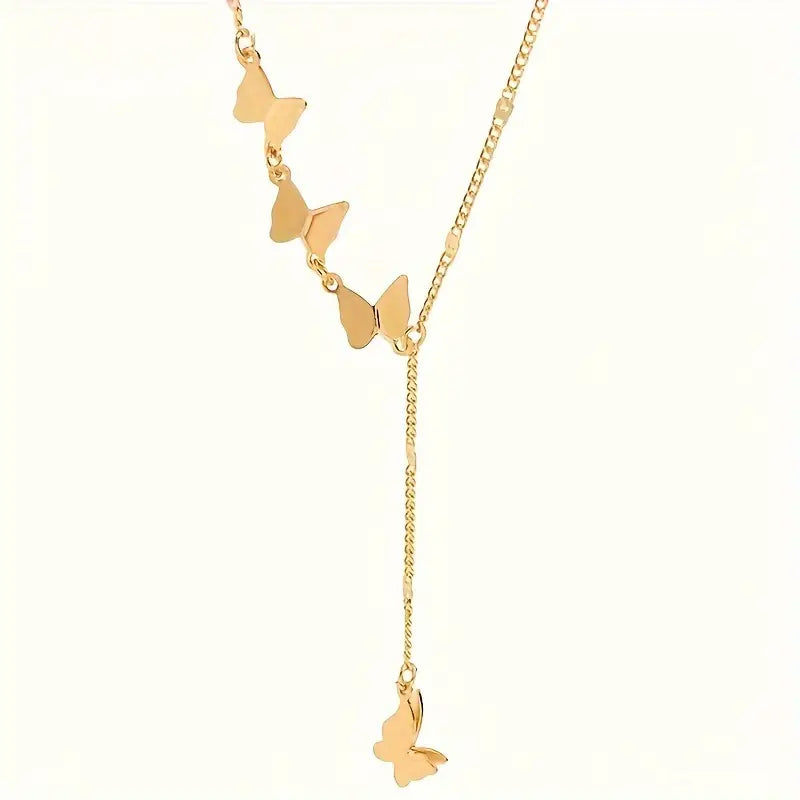 Elegant Butterfly Pendant Necklace, 18K Golden Plated, Simple Style, Korean Fashion, Iron Body