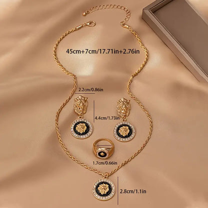 Vintage Lion Head Jewelry Set for Women - Jewelry Sets with Pendant Necklace, Earrings, Ring, Zinc Alloy