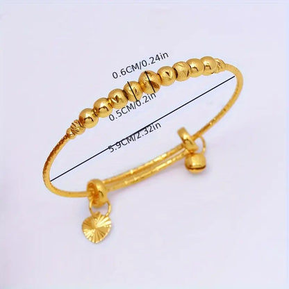2pcs Classic Adjustable 24k Gold Plated Beaded Bangles, Middle Eastern Inspired