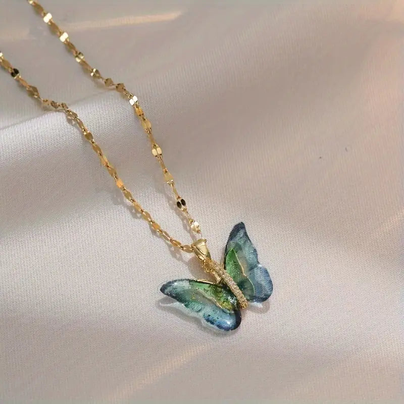 Gorgeous Colorful Butterfly Zircon Copper Pendant Necklace