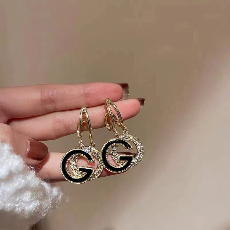 Cool Artificial Diamond Letter Round Earrings, Trendy Party Jewelry