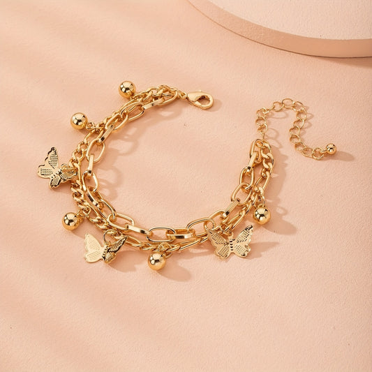 1pc Elegant Style Butterfly Pendant Bracelet Charm 18k Gold Plated Bracelet Chain
