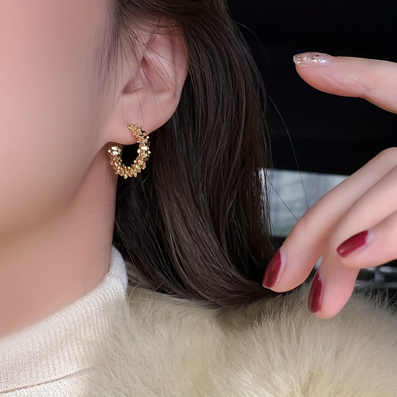 C Shape Golden Hoop Earrings