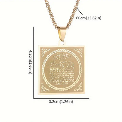 Fashionable 18K Gold-Plated Square Pendant Necklace with Arabic Inscription