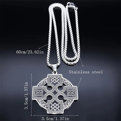 Funky Viking Celtic Knot Pendant Necklace, Stainless Steel Sun Cross Street Hip Hop Men's Chain