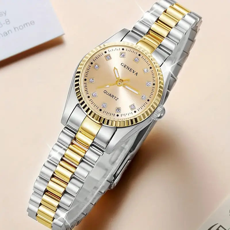 1pc Fashionable Ladies Quartz Wrist Watch, Round Alloy Case